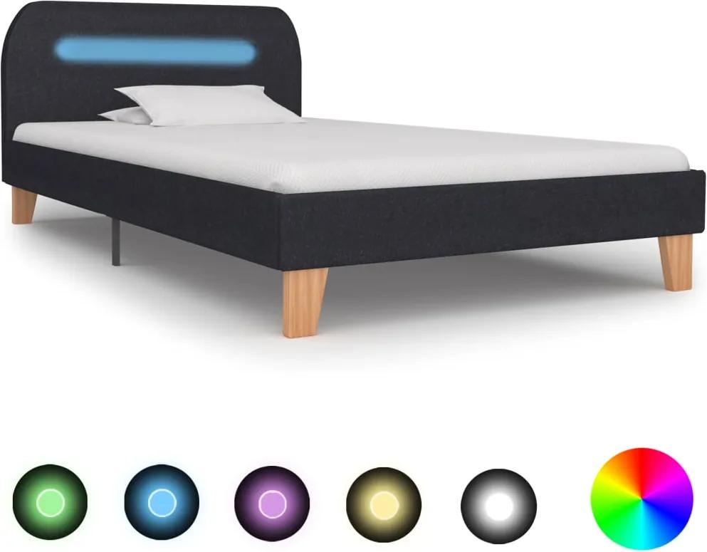 Estrutura de cama com LEDs 90x200 cm tecido cinzento-escuro