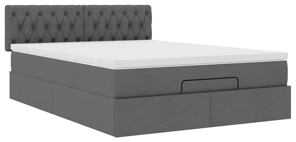 Cama otomana com colchão 140x200 cm tecido cinzento escuro