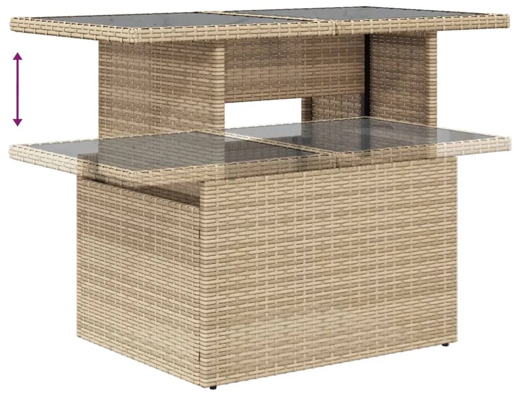 8 pcs conjunto de sofás p/ jardim com almofadões vime PE bege