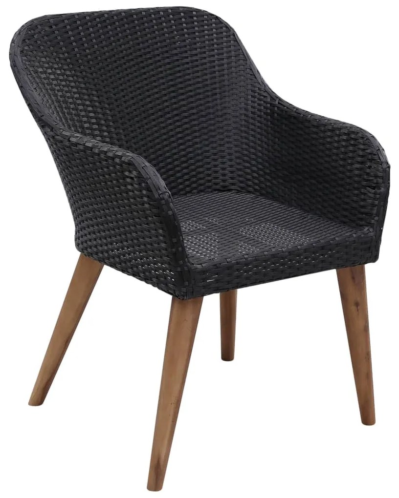 7 pcs conjunto jantar exterior com almofadões vime PE preto