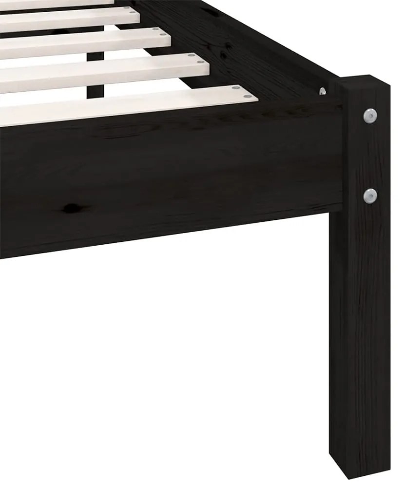 Estrutura de cama 100x200 cm madeira pinho maciço preto