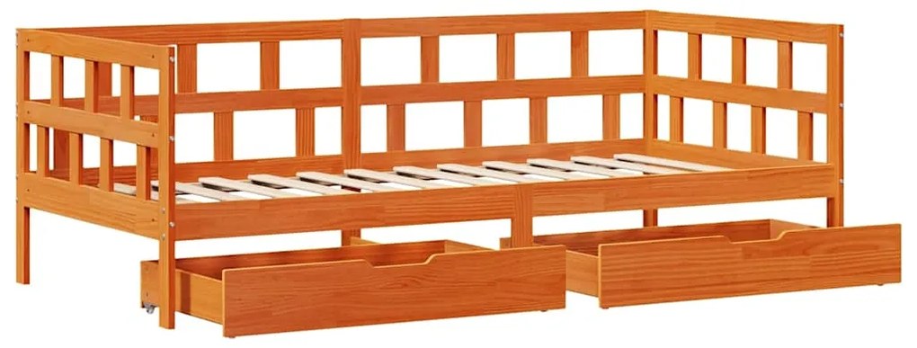 Sofá-cama com gavetas sem colchão 90x200cm madeira castanho-mel