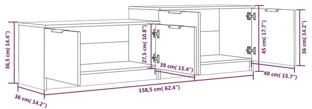 Móvel de TV 158,5x36x45 cm derivados de madeira cinzento sonoma