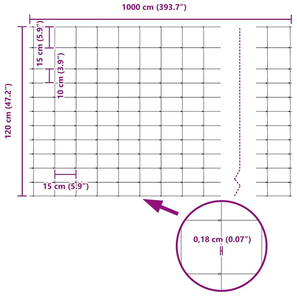 Cerca de Campo 1.2 x 10m Aço Galvanizado