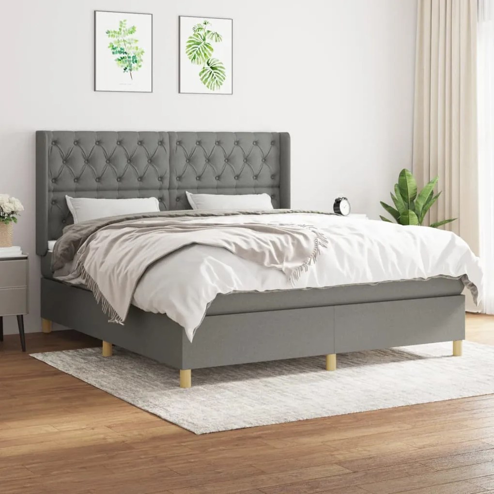 vidaXL Cama com molas/colchão 160x200 cm tecido cinzento-escuro