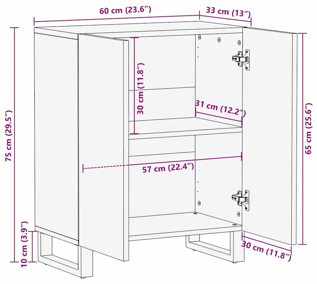 Buffet - 60 x 33,5 x 75 cm, feito de madeira de manga maciça.