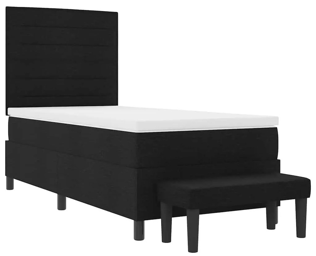 Cama Box com Colchão e Banco Preto 100x200 cm Tecido
