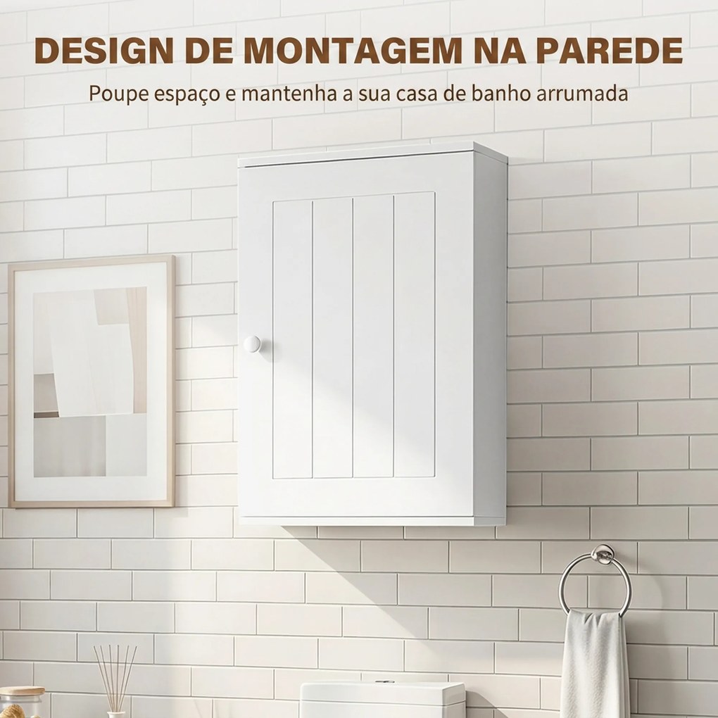 Armário de Parede para Casa de Banho com Porta de Fecho Suave e Prateleira Ajustável para Cozinha e Lavandaria 30x14x50 cm Branco