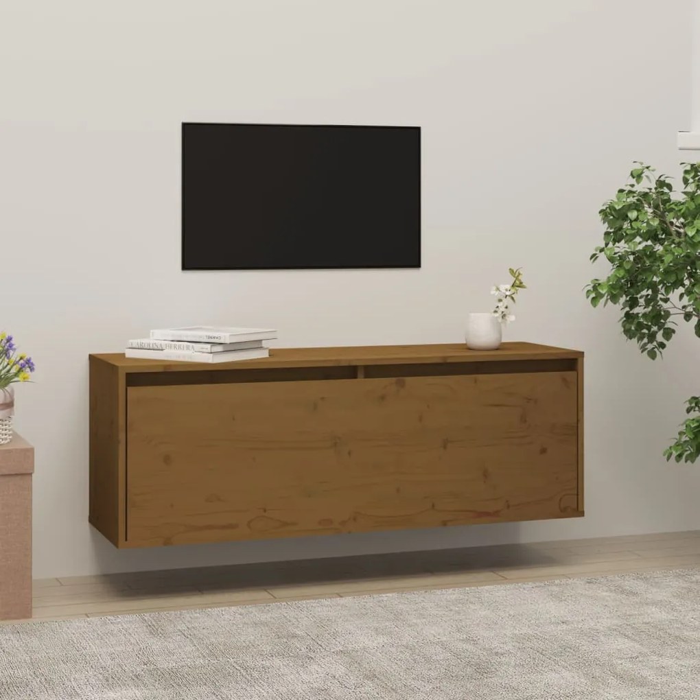 vidaXL Armário de parede 100x30x35 cm pinho maciço castanho mel