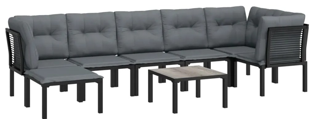 8 pcs conjunto lounge de jardim vime PE preto e cinzento