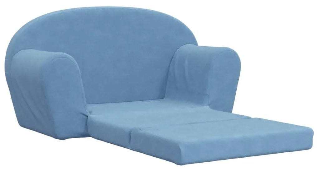 Sofá-cama infantil de 2 lugares pelúcia macia azul