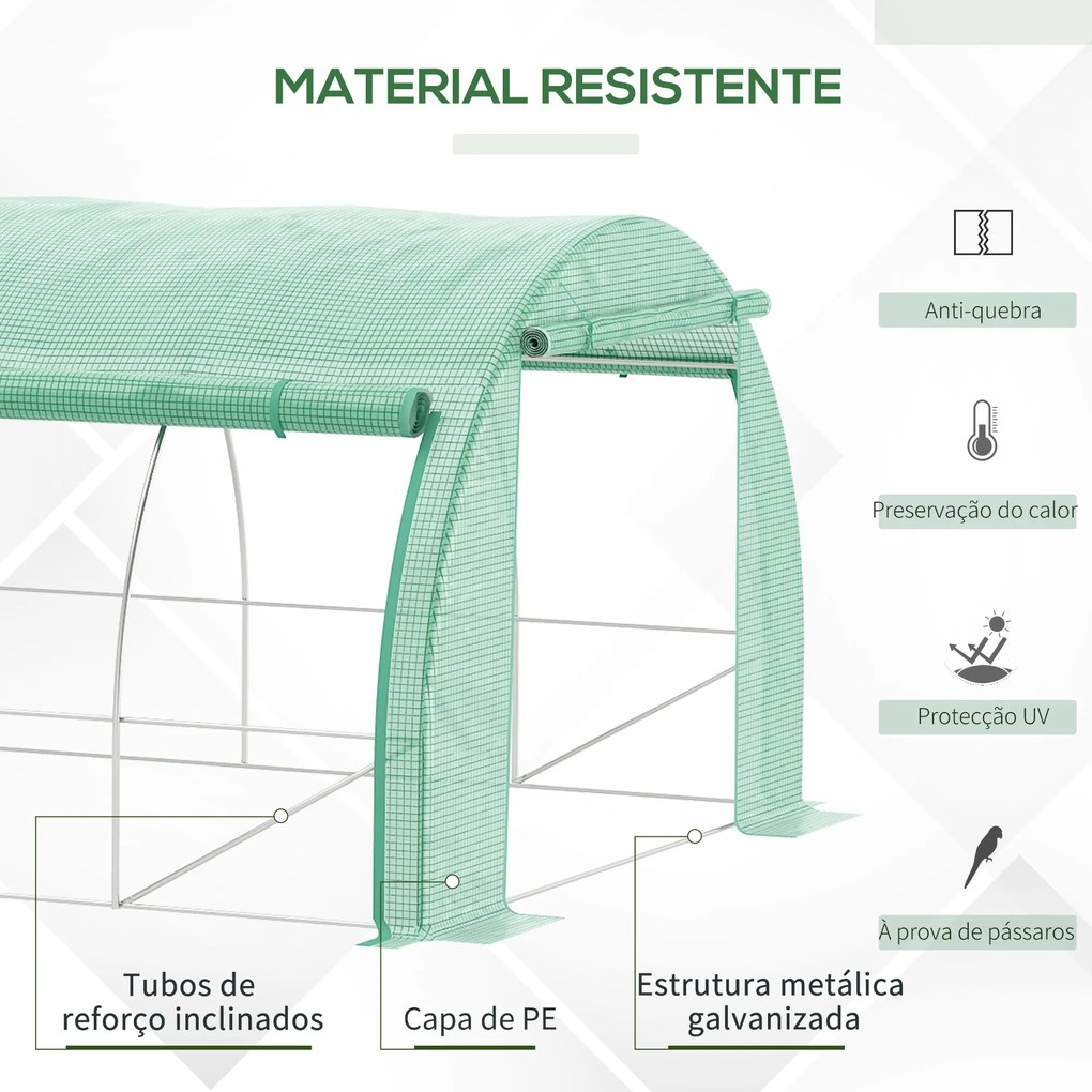 Estufa de Túnel de Jardim 397x300x200 cm com Porta Lateriais e Janelas