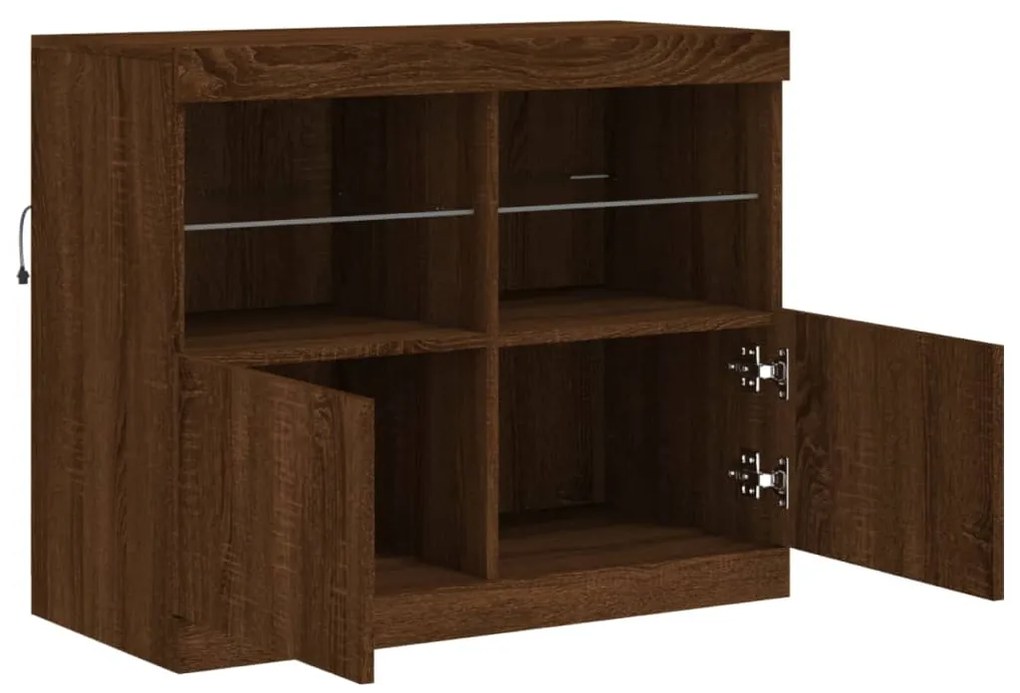 Aparador com luzes LED 81x37x67 cm carvalho castanho
