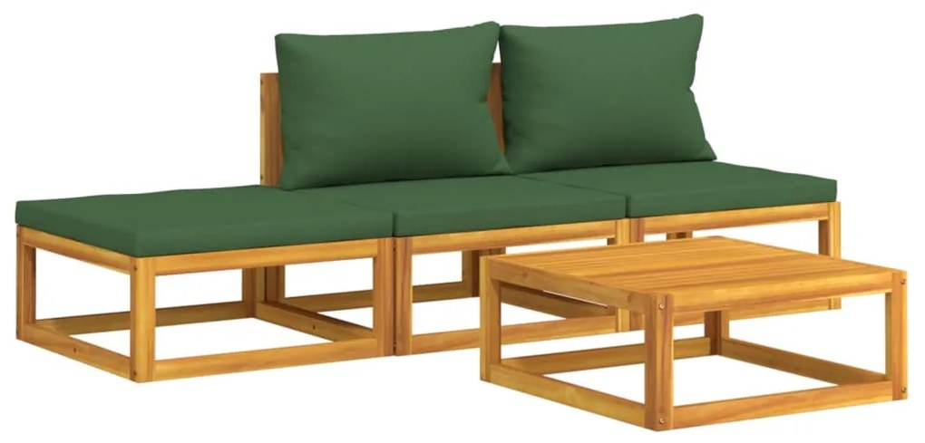 4 pcs conj. lounge jardim madeira c/almofadões verdes