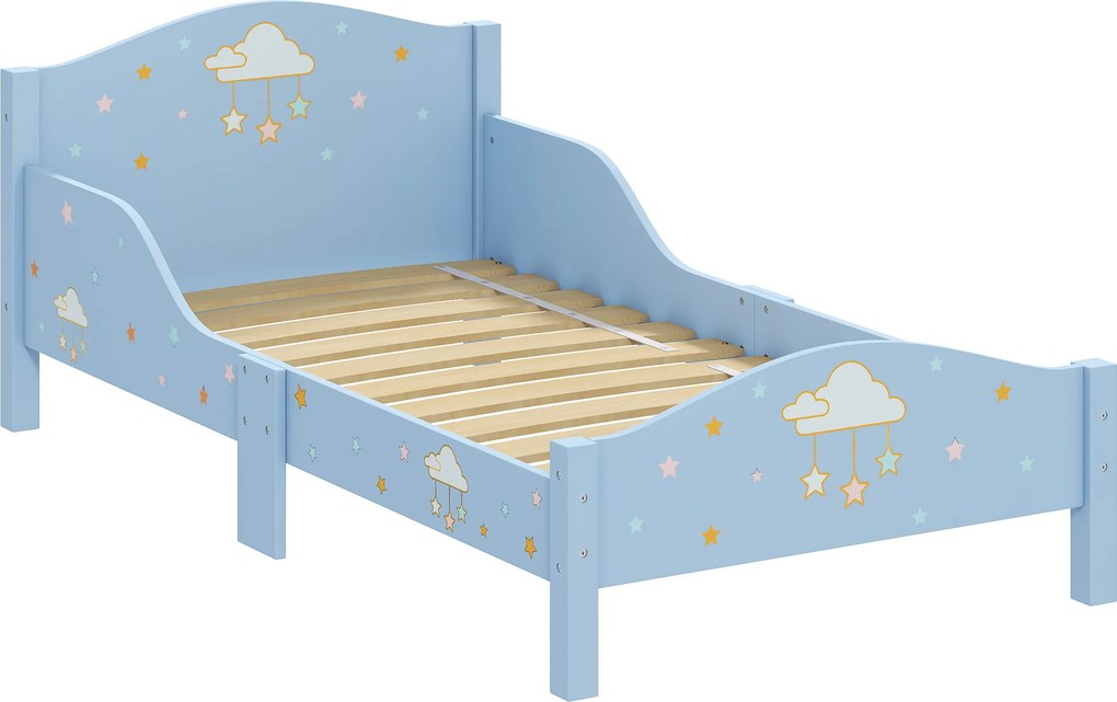 AIYAPLAY Cama Montessori para Crianças 3-6 Anos 146x76.5cm, Laterais Anti-Queda, Formato de Nuvem para Quarto, Azul | Aosom Portugal