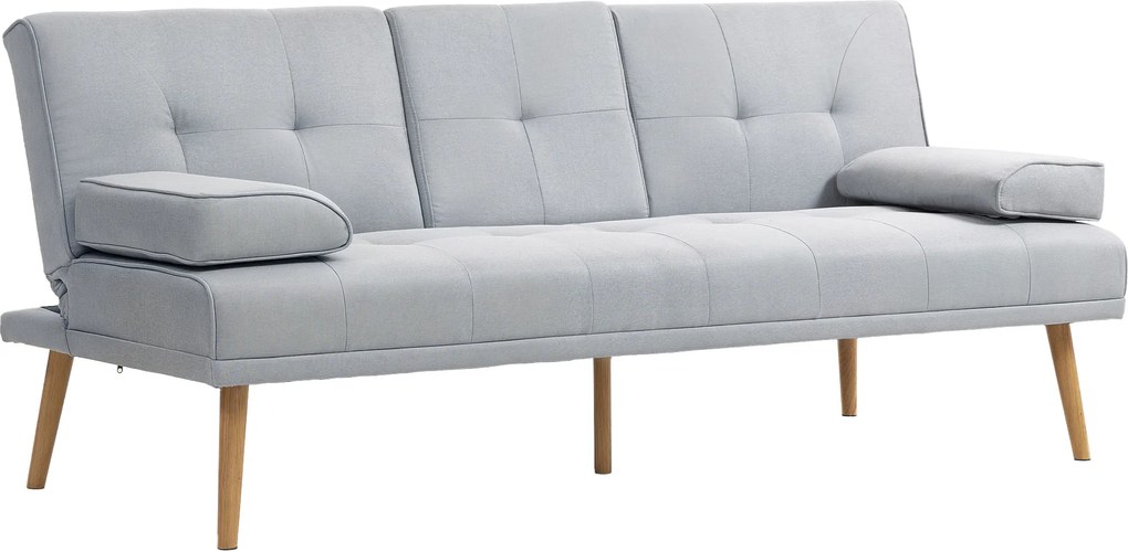 HOMCOM Sofá Cama 3 Lugares com Encosto Ajustável Apoio para os Braços Desmontável e 2 Suportes para Copos 181x77x78 cm Cinza Claro | Aosom Portugal