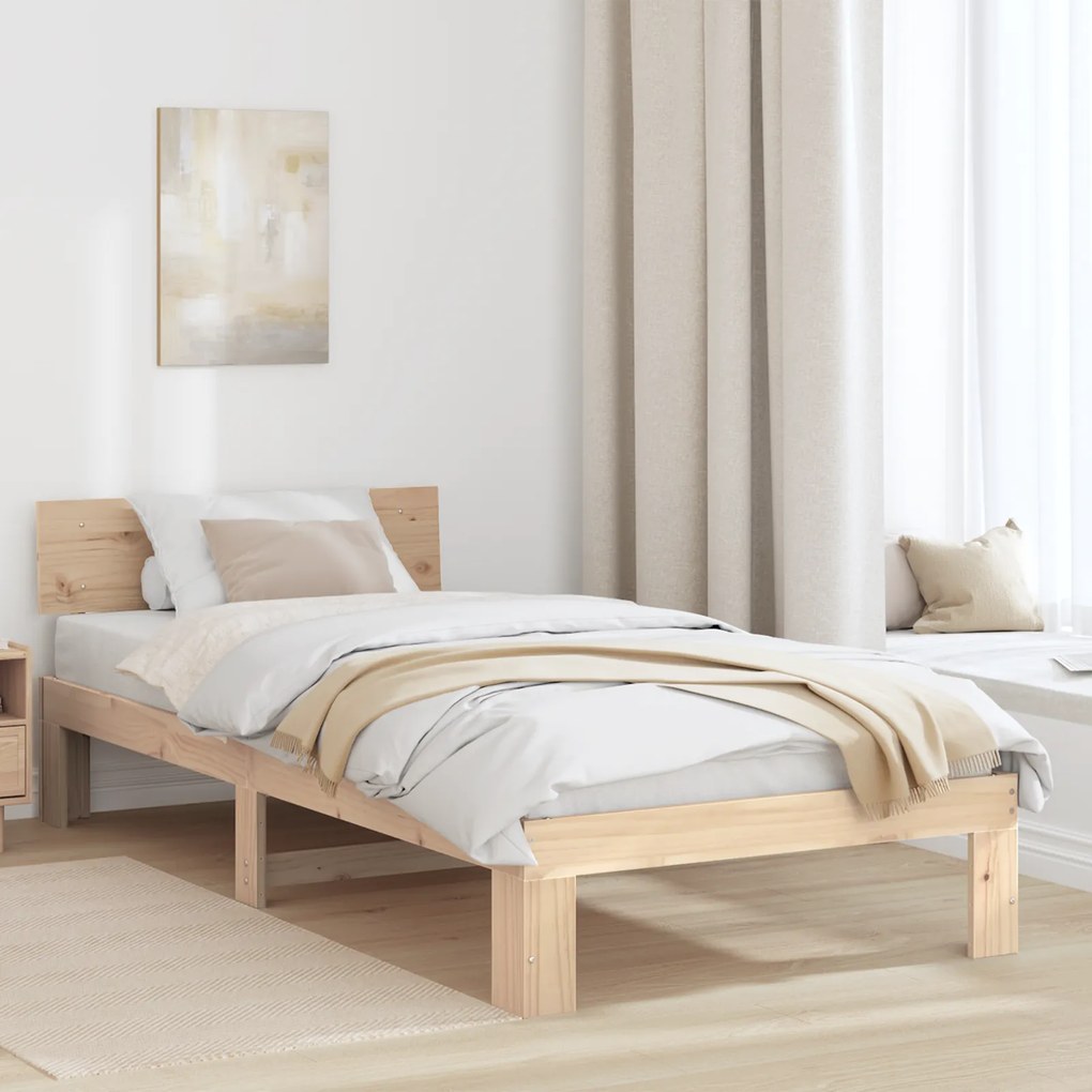 vidaXL Estrado de Cama com Cabeceira 90x200 cm Madeira de Pinho