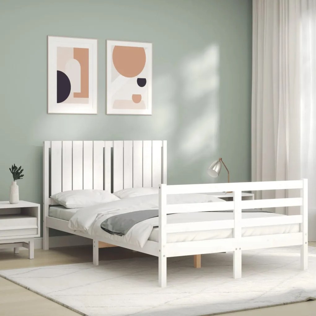 Estrutura de cama de casal c/ cabeceira madeira maciça branco