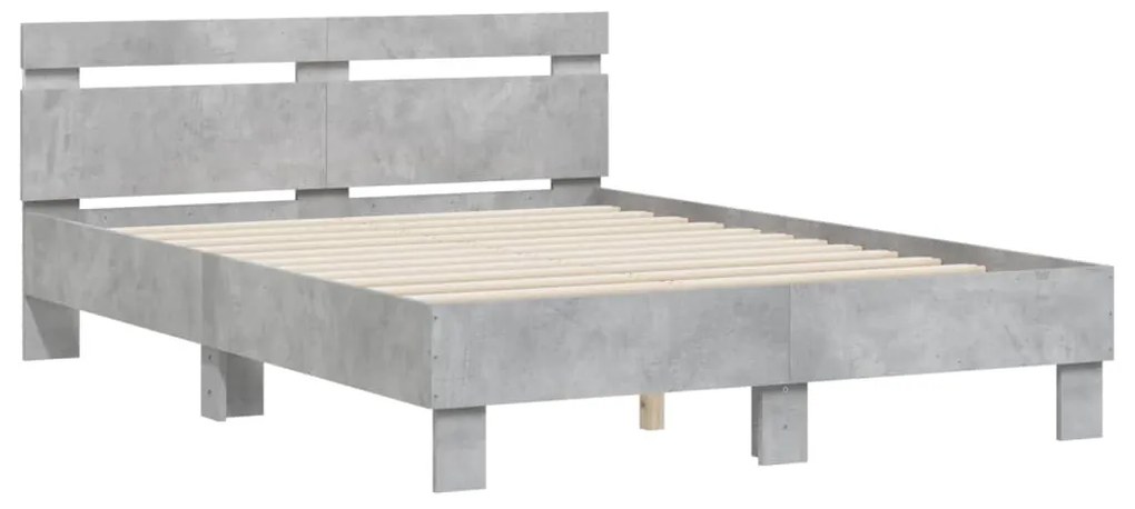 Estrutura cama cabeceira e luzes LED 135x190cm cinzento cimento