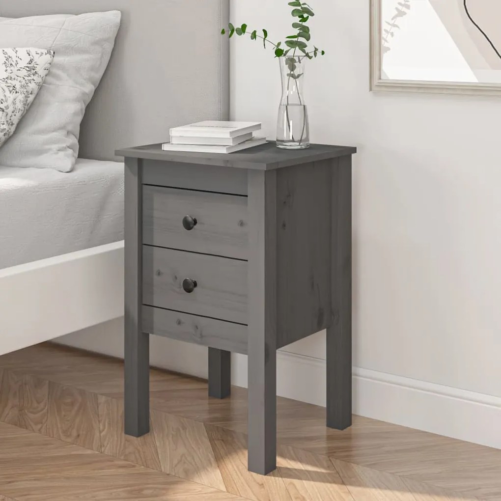 vidaXL Mesa de cabeceira 40x35x61,5 cm madeira de pinho maciça cinza