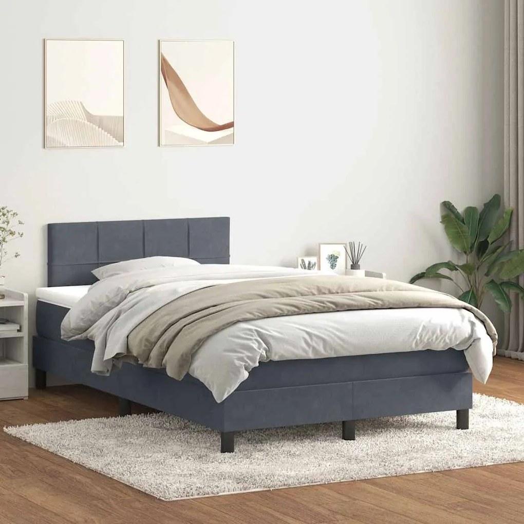 vidaXL Cama boxspring com colchão 120x220 cm veludo cinzento-escuro