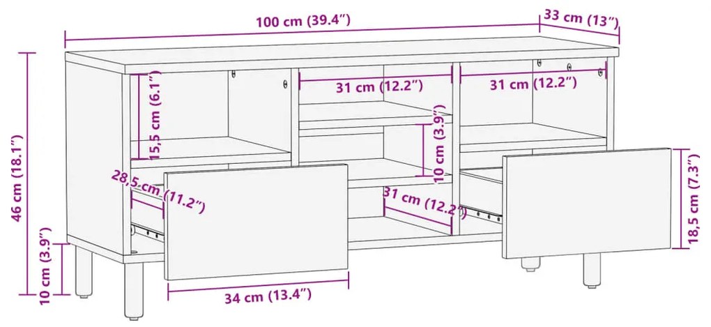 Móvel de TV 100x33x46 cm derivados de madeira preto