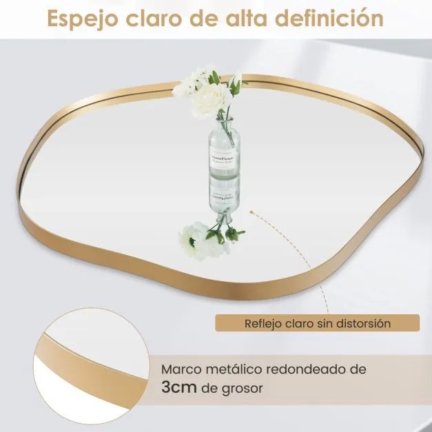 Espelho de parede irregular com moldura de metal para sala de estar 75,5 x 70 cm dourado