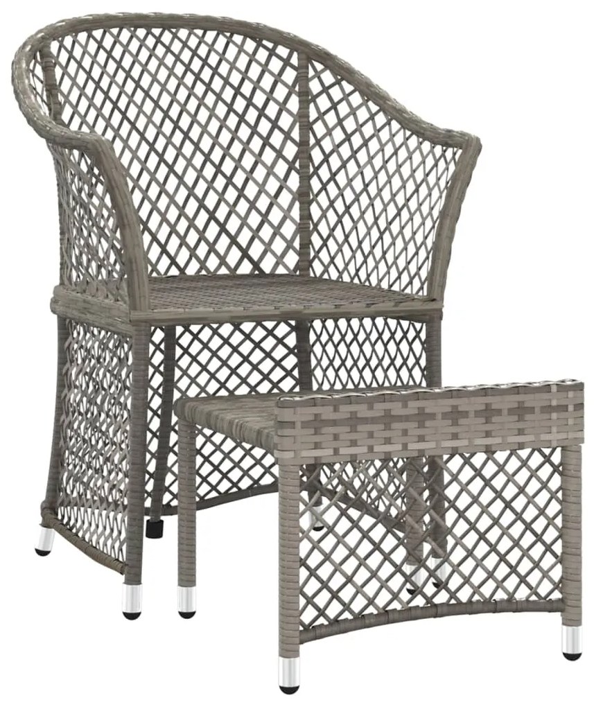 2 pcs conjunto lounge de jardim c/ almofadões vime PE cinzento