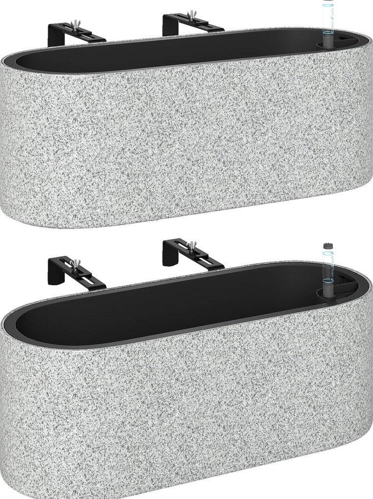 Outsunny Conjunto de 2 Vasos Suspensos com Sistema de Dreno e Gancho 42x16x15 cm Cinza Claro | Aosom Portugal