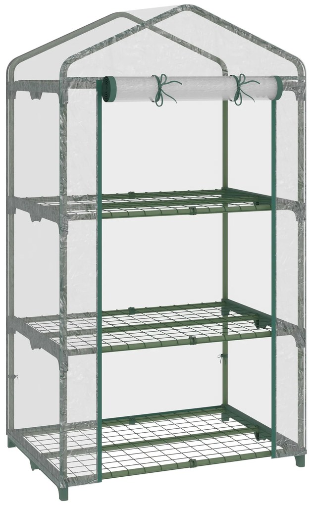 Outsunny Estufa de Jardim com 3 Prateleiras Metálicas e Porta Enrolável Estufa de Varanda Exterior para Cultivo de Plantas Flores 69x49x125cm Transparente