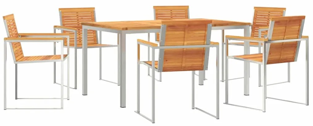 Conjunto de Jantar de Jardim com 7 Peças em Madeira Sólida de Acácia e