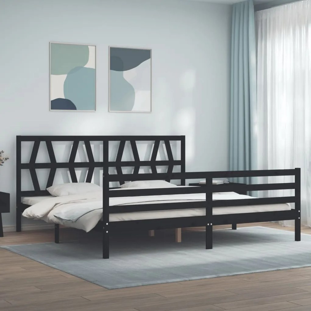 vidaXL Estrutura de cama com cabeceira 200x200 cm madeira maciça preto