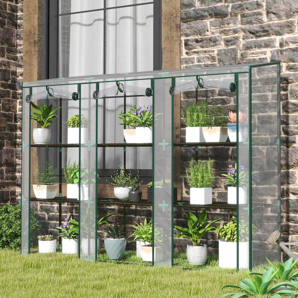 Estufa de jardim com prateleiras de 3 níveis, estufa de varanda com 3 portas enroláveis com fecho de correr, 215 x 46 x 151 cm, transparente