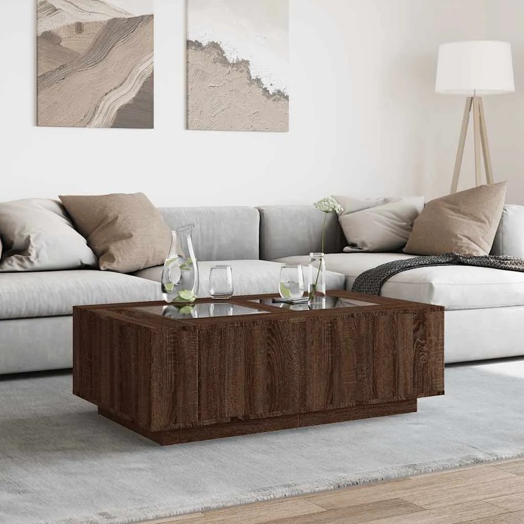 Mesa centro luzes LED Infinity 116x69x40 cm carvalho castanho