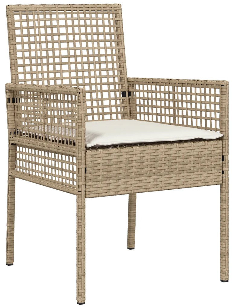 Conjunto de Jantar com 7 Peças e Almofadas Bege Rattan Sintético