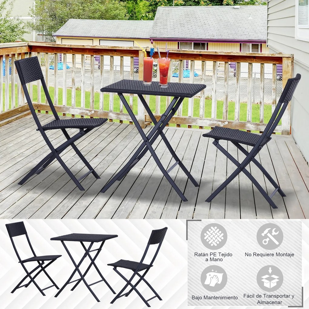 Conjunto de Jardim de Vime 3 peças Dobráveis Jogo de Mesa 60x60x72cm e