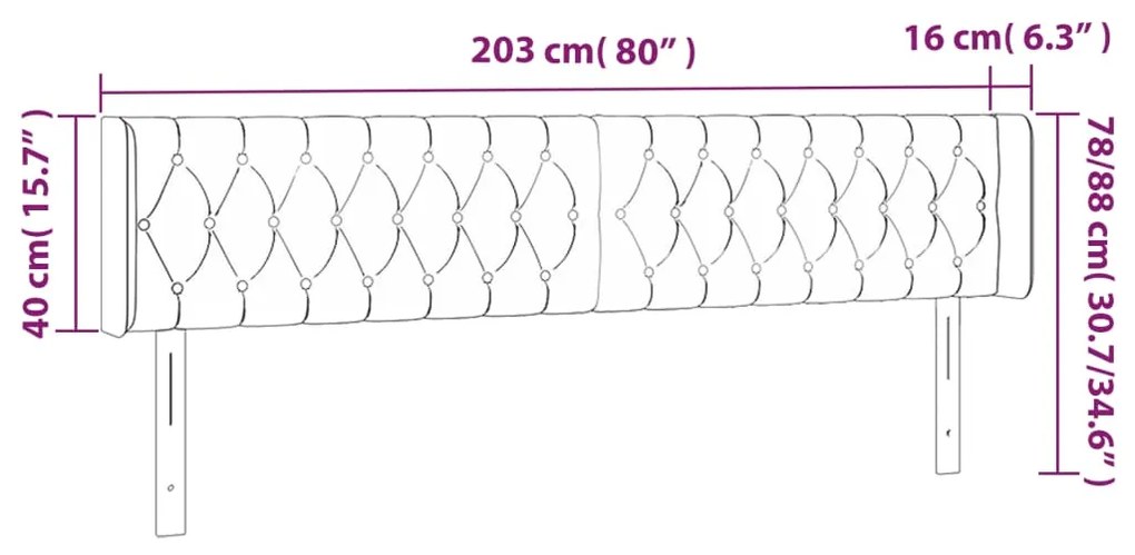 Cabeceira de cama c/ luzes LED tecido 203x16x78/88 cm cor creme