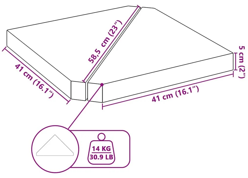 Placas peso guarda-sol triangulares 2 pcs granito 14kg cinzento