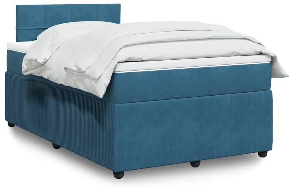 Cama boxspring com colchão 120x200 cm veludo azul