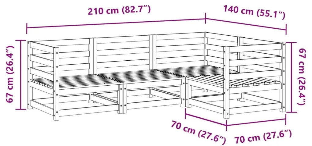 4 pcs conjunto sofás de jardim madeira de pinho castanho cera