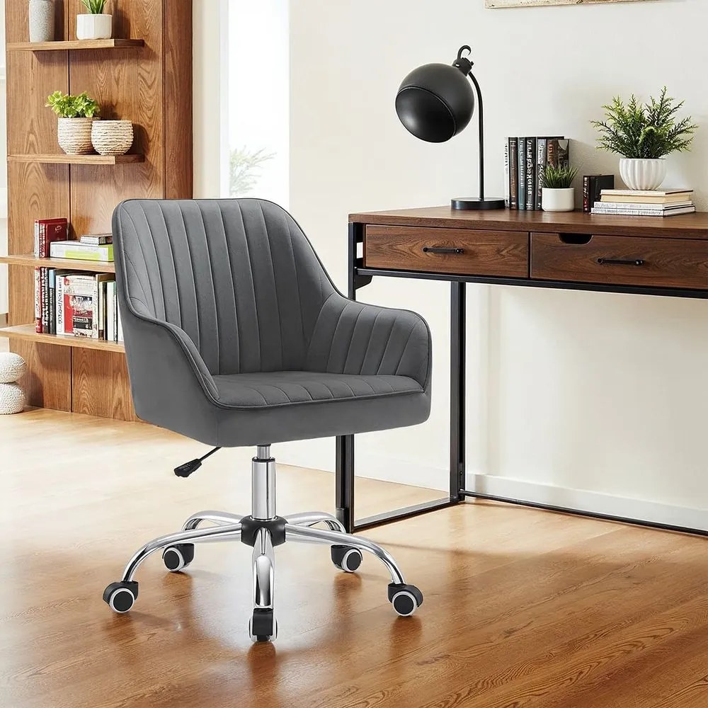 Cadeira de escritório giratória com revestimento em veludo, estofamento em espuma 64 x 62 x (80-90) cm cinza