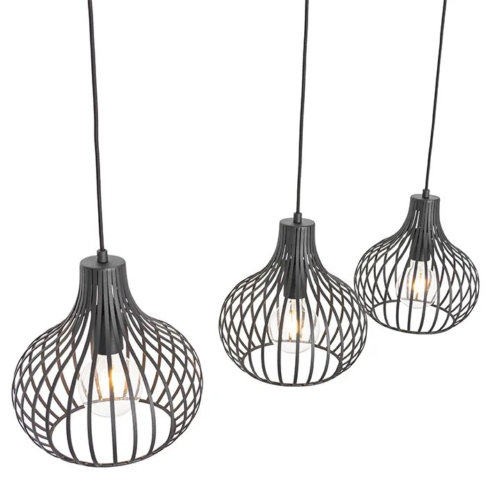 Candeeiro de suspensão moderno preto 3 luzes - Saffira