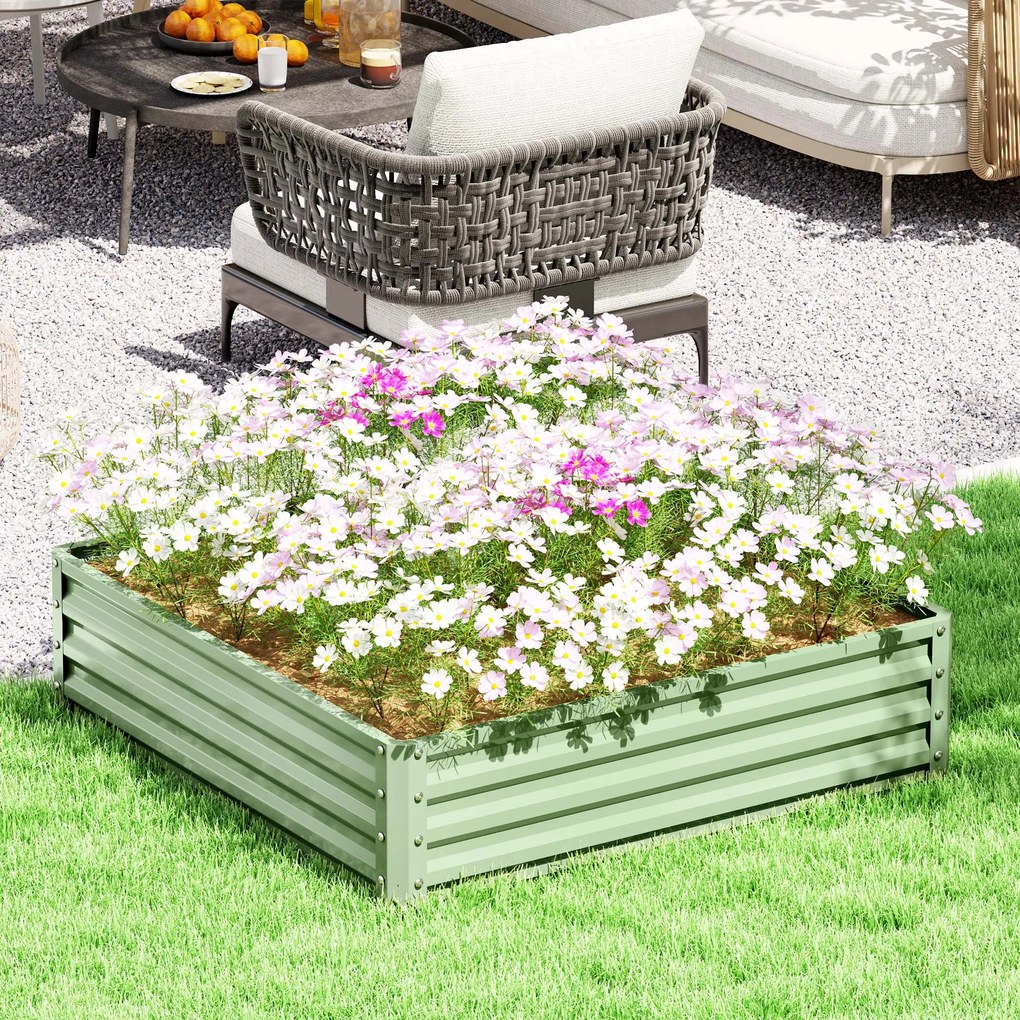 Floreira de Jardim Elevada, 120 x 120 x 30 cm, Resistente à Ferrugem, Verde-Claro