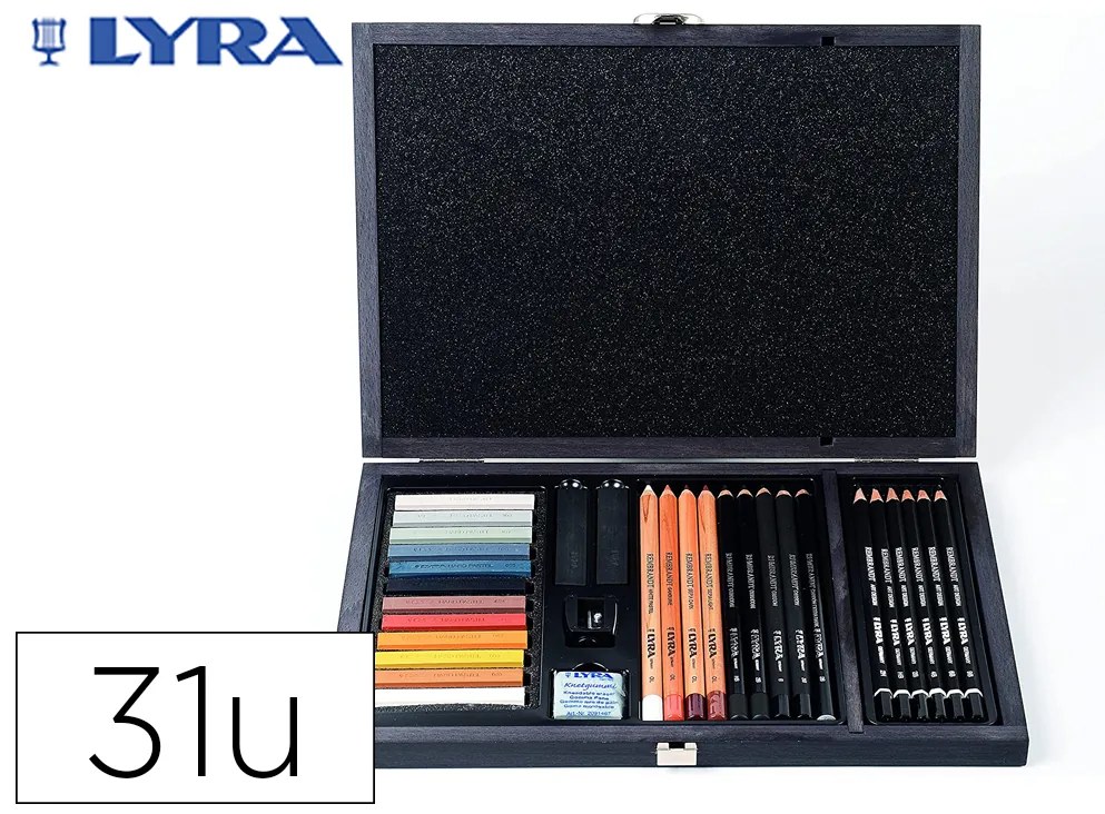 Conjunto de Desenho Lyra Estojo de Madeira com 31 Pecas Sortidas