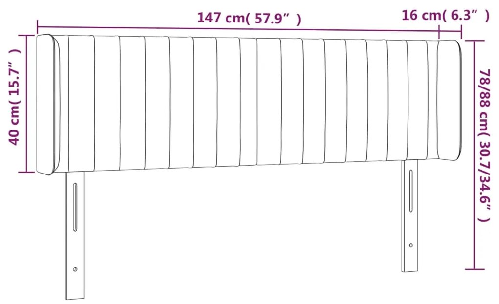 Cabeceira cama c/ luzes LED veludo 147x16x78/88 cm cinza-claro