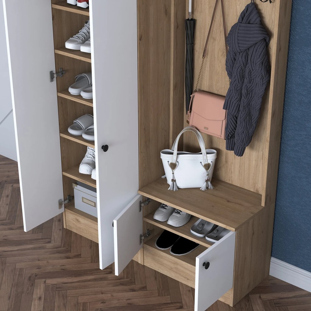 Cabide Hall Stand P6 – Nogueira e Branco – 119,6 x 182,8 x 37,5 cm
