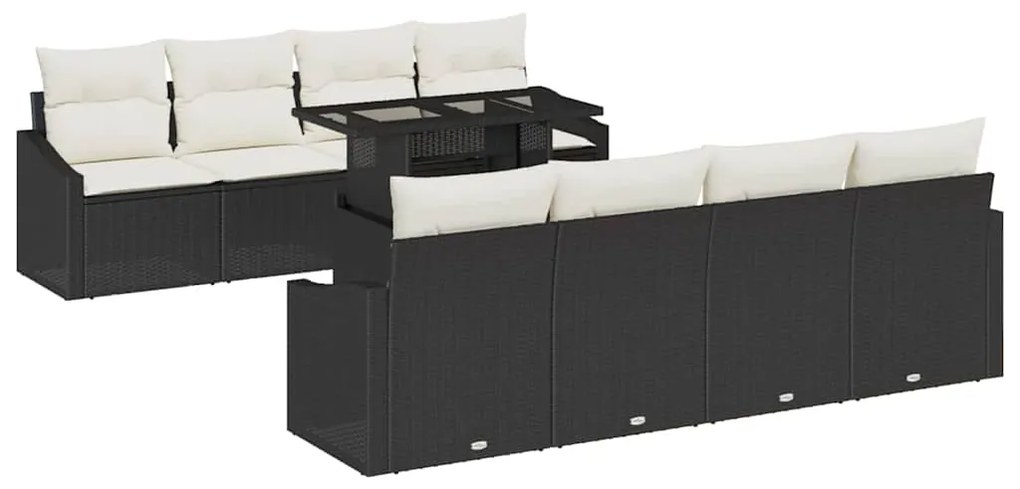Conjunto de Sofá de Jardim 7 Peças com Almofadas Preto Rattan