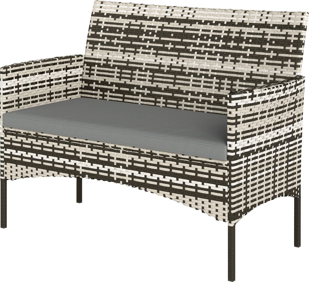 Sofá de jardim de 2 lugares em resina trançada com almofadas 115 x 63 x 85 cm, sofá de exterior com braços cinzento mesclado