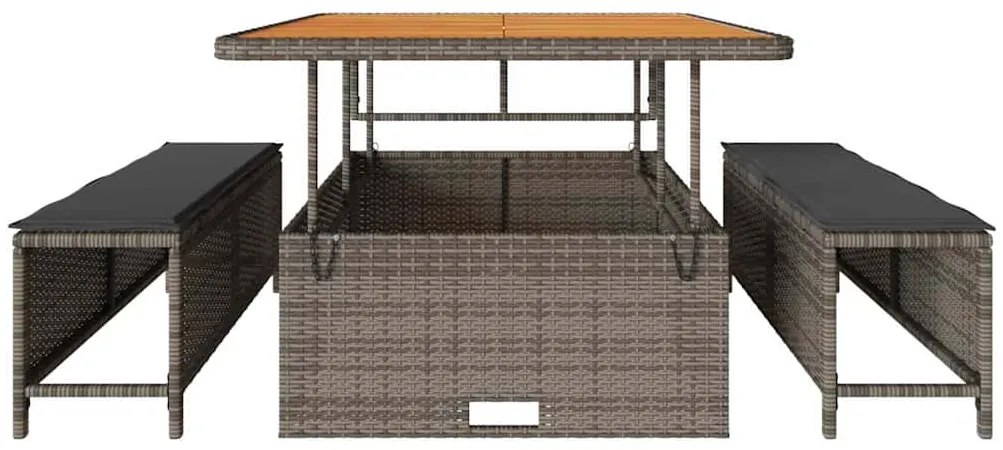 Conjunto de Jantar de Jardim de 3 Peças com Almofadas Cinza em Rattan