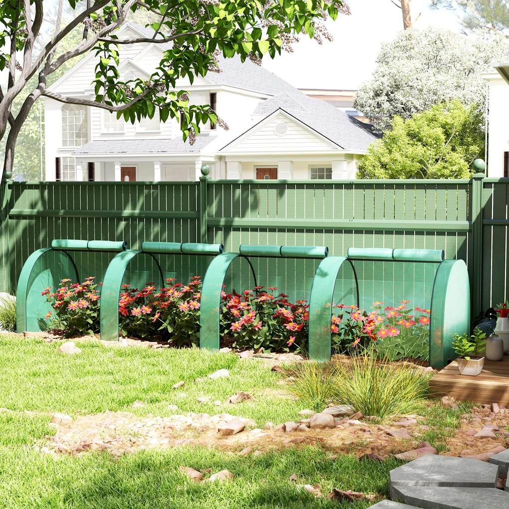 Mini estufa de jardim para tomates, 4 x 1 x 0,80 m, em aço com revestimento de PE anti-UV, 4 portas com fecho de correr enroláveis, verde